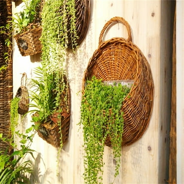 XDDST Half Round Fence Planters Wall Fence Hanging Planter Handmade Rattan Hand Made Wicker Rattan Flower Flower Pots Hanger Garden Decoration Indoor Outdoor Watering Hanging