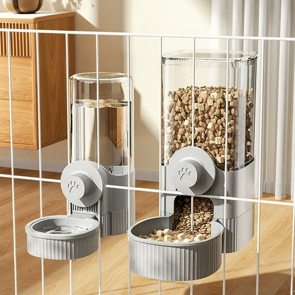 XDDST Hanging Cage Automatic Water Dispenser Auto 1.2L Self Feeding Feeder and 0.52L Waterer Set Crate Auto Feeder Dish for Puppy Cats Ferret Pig Small (