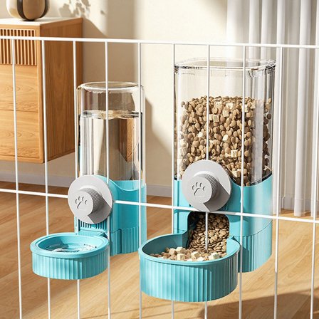 XDDST Hanging Cage Automatic Water Dispenser Auto 1.2L Self Feeding Feeder and 0.52L Waterer Set Crate Auto Feeder Dish for Puppy Cats Ferret Pig Small (