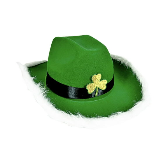 XDDST Irish St. Patrick's Day Green Hat with Plush Classic Western Cowboy Hat Women Men Holiday Party Headwear Flashing Fancy Cap
