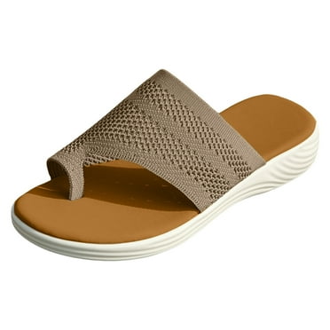 XDDST Khaki Flip Flops Womens Beach Sandals Women Sandals Fashionable New Pattern Set Toe Breathable and Comfortable Wedge Lightweight Summer Slippers