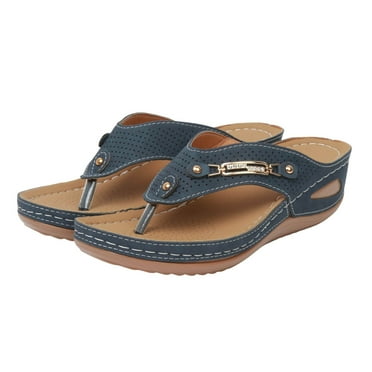 XDDST Medium Heel Summer Sandals Summer Home Household Indoor Slip Thick Soled Women Slippers Blue
