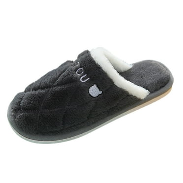 XDDST Plus Size Gray Wide Slippers for Men Male Autumn and Winter Household Warm Couple Floor Thick Bottom Plush Cotton Slipper
