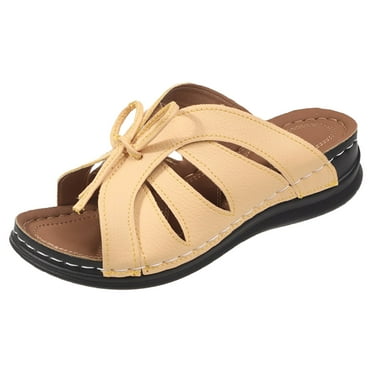 XDDST Plus Size Womens Sandals 2024 Women Sandals Summer New Pattern Simple Solid Color Wedge Comfortable Open Toe Lightweight Slip On Slippers