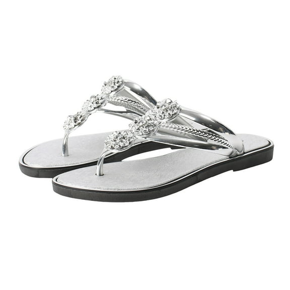 XDDST Sandals Women Dressy Women's Rhinestone Flat Sandals Casual Summer Open Toe Sandal Fashion Shoes