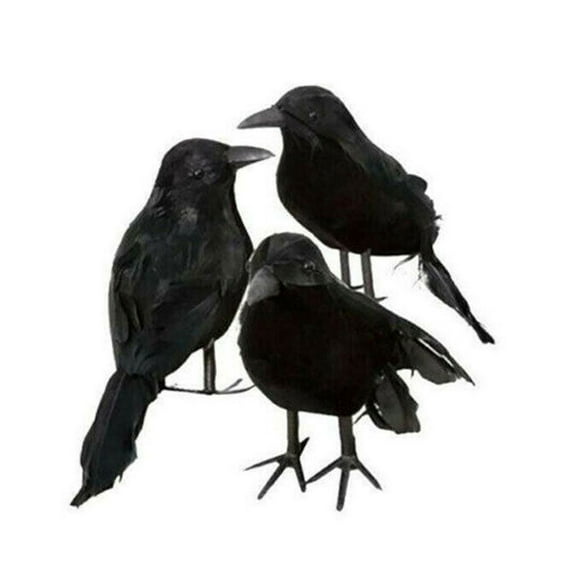 XDDST Scary Halloween Decorations 3pcs Black Feathered Realistic Looking Decoration Birds Halloween Party