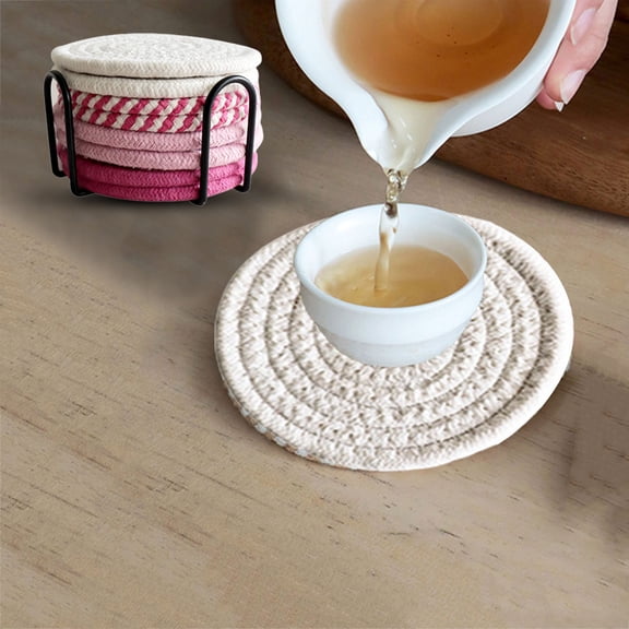 XDDST Set of 4 4.3 Inch Cotton Coasters Cup Insulated Mat Absorbent Boho Woven Coasters Mug Drinks Minimalist Home Decor Tabletop Mat for Room Decor Bar Housewarming Gift