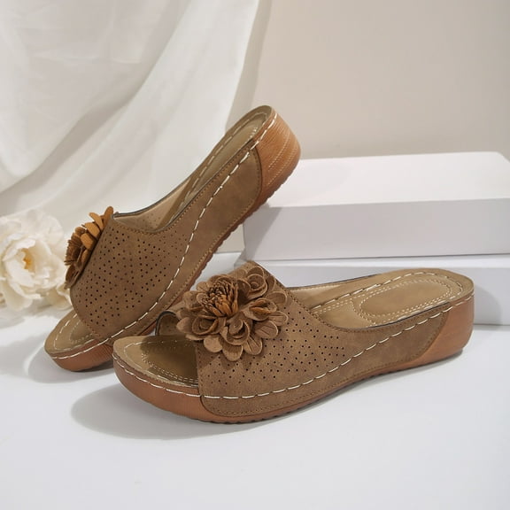 XDDST Shoes for Women Dressy Casual Women's Thick Soled Flower Casual Solid Color Open Toe Hollow Slippers Spring and Summer Outer Sandals
