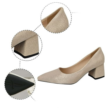XDDST Walking Shoes Women Medium Heel Women's Fashion Pointed Square with Solid Color Single Shoes Casual Comfortable Slip On with Heel Shoes Black