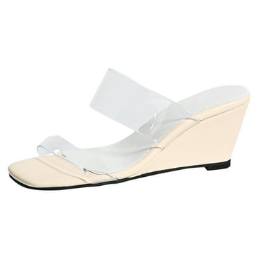 XDDST White Sandal Wedges for Women Women Sandal Fashion New Pattern Simple Solid Color Wedge Comfortable Non Slip Slip On Summer Casual Shoes