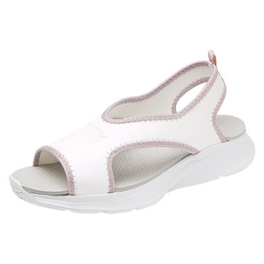 XDDST White Sandals for Girls Women Summer Mesh Beach Elastic Band Sport Casual Open Toe Wedges Discoloration Soft Bottom Breathable Shoes Sandals