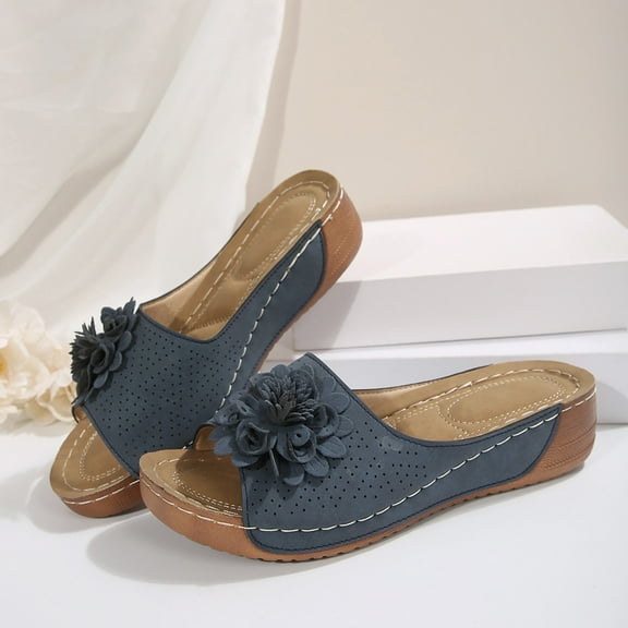XDDST Women Sandals Women's Thick Soled Flower Casual Solid Color Open Toe Hollow Slippers Spring and Summer Outer Sandals