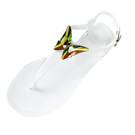 XDDST Women's Dress Sandals Flip Flops Ladies Summer Rhinestone Butterfly Jelly Clip Toe Beach Big Size Flat Transparent Sandals White