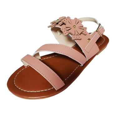 XDDST Womens Beach Sandals Ladies Retro Flat Solid Colour Flower Outwear Beach Buckle Plus Size Sandals