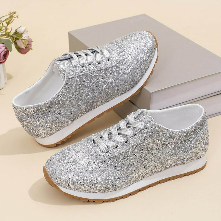 XDDST Womens Shoes Casual Flat Women's Fashion Sequins Casual Lace