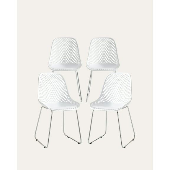 XDECO Dining Chair Set of 4, Commercial Modern Side Chair with Metal Legs for Outdoor/Indoor,Restaurant,Kitchen, White