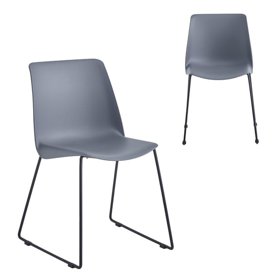 XDECO Modern Dining Room Chair Set of 2, Minimalist Plastic Kitchen Chairs with Metal Legs for Indoor Outdoor,Steel Gray
