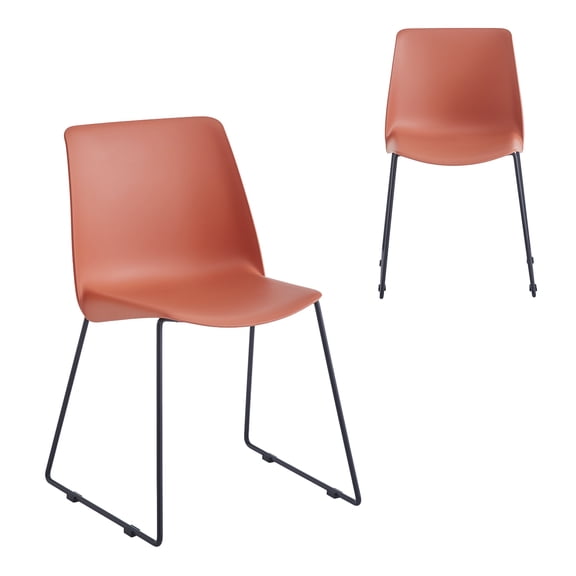XDECO Modern Dining Room Chair Set of 2, Minimalist Plastic Kitchen Chairs with Metal Legs for Indoor Outdoor,Terracotta Red