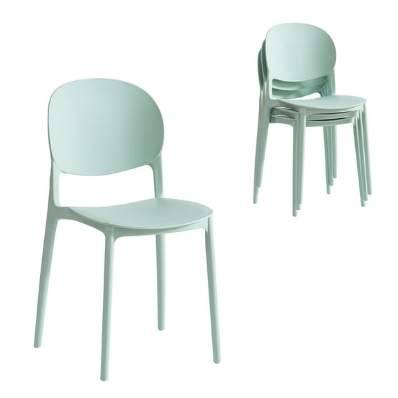 XDECO Modern Stackable Dining Chair Set of 4, Simple Dining Side Chair with Anti-slip Pads for Indoor, Outdoor, Courtyard and Home, Ice Blue