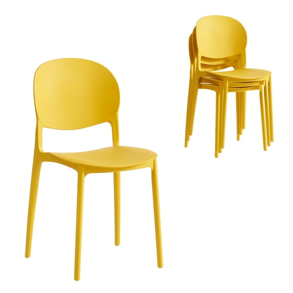 XDECO Modern Stackable Dining Chair Set of 4, Simple Dining Side Chair with Anti-slip Pads for Indoor, Outdoor, Courtyard and Home, Yellow