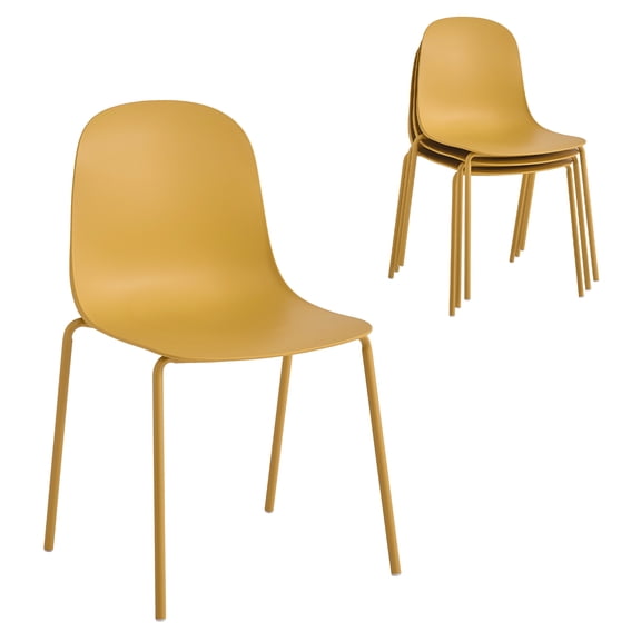XDECO Stackable Dining Chair Set of 4, Minimalist Modern Water Resistant Chair for Indoor Outdoor, 300lbs Capacity, Easy Assembly,Mustard Yellow