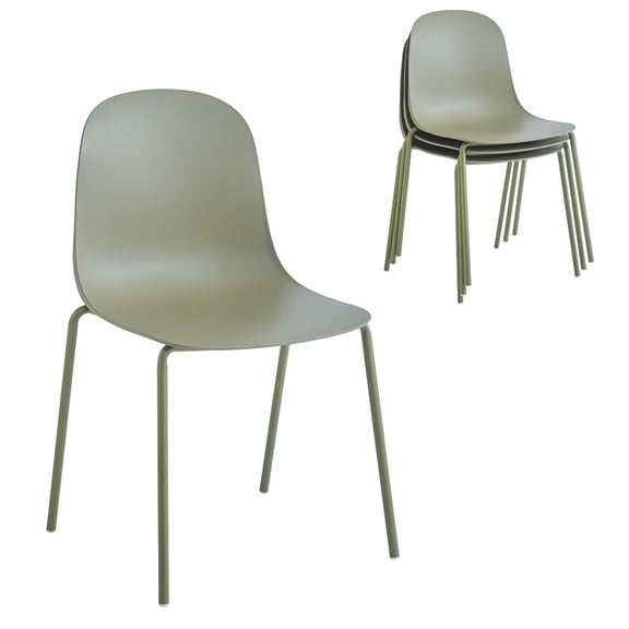 XDECO Stackable Dining Chair Set of 4, Minimalist Modern Water Resistant Chair for Indoor Outdoor, 300lbs Capacity, Easy Assembly,Sage Green