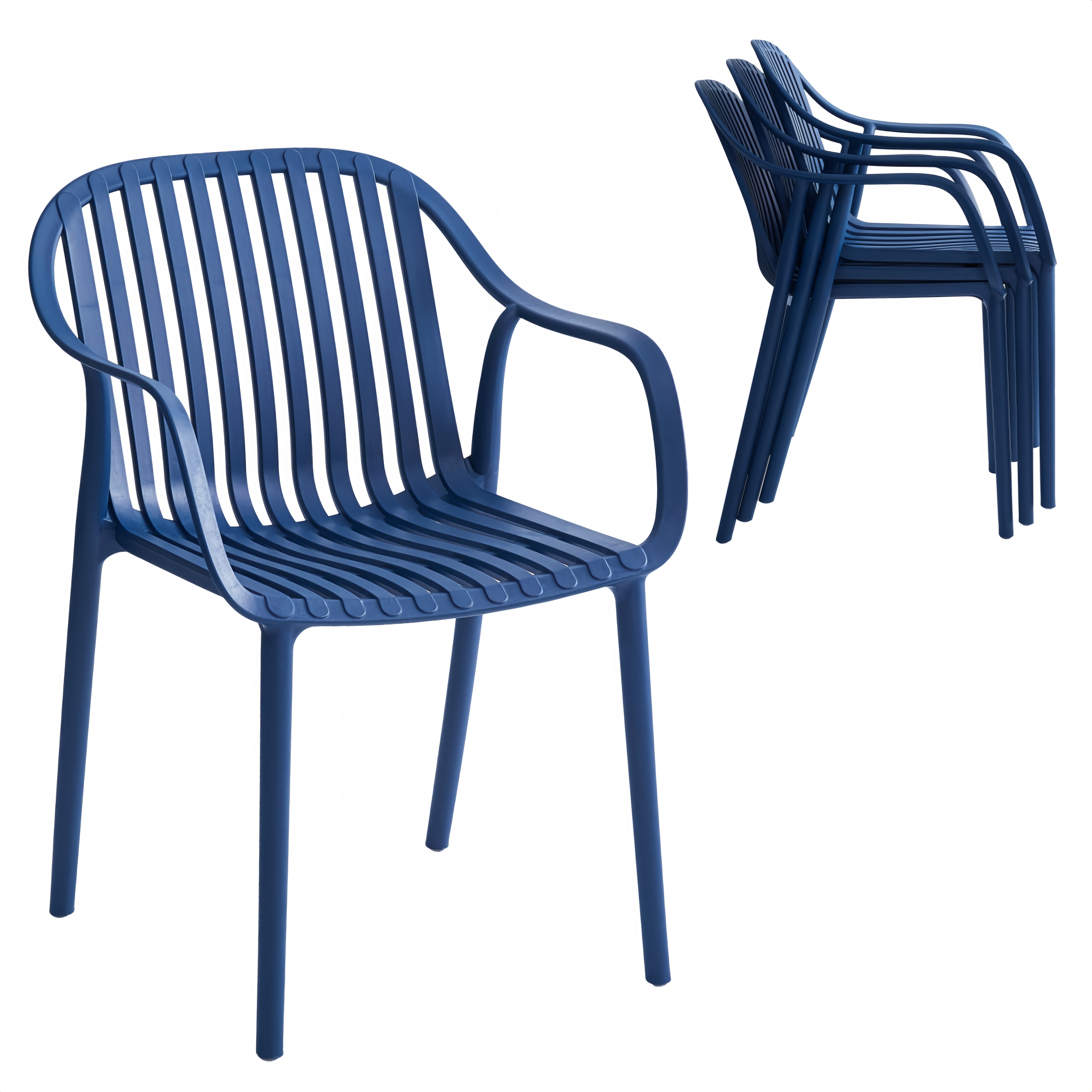 XDECO Stackable Dining Chairs Set, Breathable Modern Indoor/Outdoor Chair with Armrests & Backrest for Patios, Cafes,Home/Commercial Use, 250lbs Heavy Duty, Blue