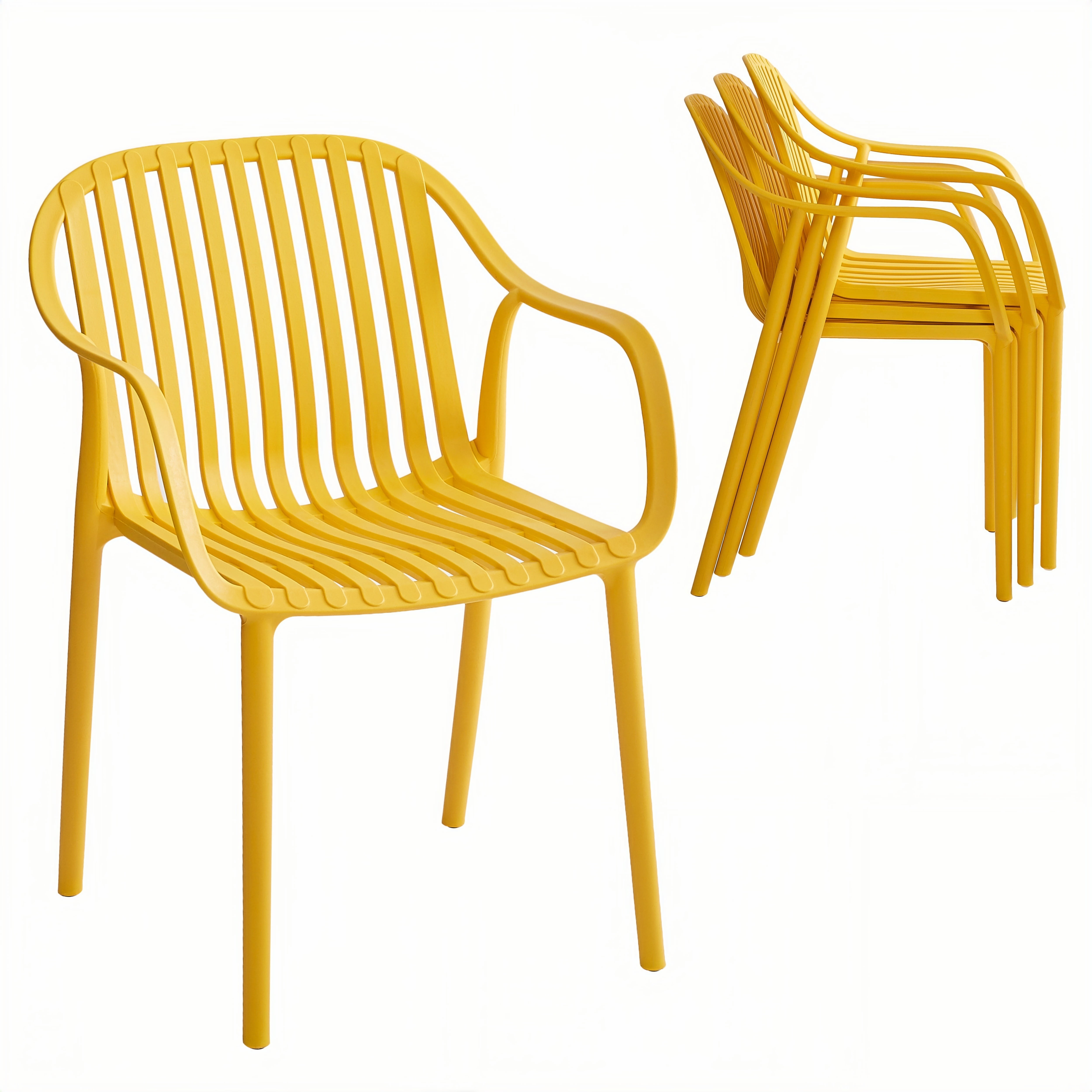 XDECO Stackable Dining Chairs Set, Breathable Modern Indoor/Outdoor Chair with Armrests & Backrest for Patios, Cafes,Home/Commercial Use, 250lbs Heavy Duty, Yellow