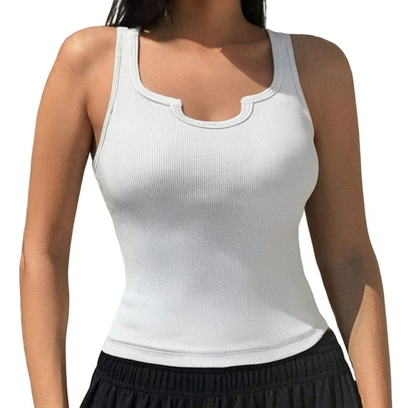 XDIAHBPL Camisole Tops For Women Sleeveless Cotton Tank Top Form Fitting Neck Ribbed Knit Basic Shirts Tank Tops