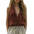 thumbnail image 1 of XDIAHBPL Camisole Tops For Women Spring New Clothing Casual Loose Fashion Sleeveless Cotton Linen Solid Color V Neck Pocket Shirt Vest Strap Tank Tops, 1 of 6