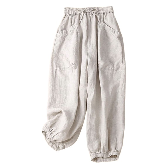 XDIAHBPL Casual Pants For Women Womens Pants Cotton And Linen Casual Versatile Large Pocket Wide Leg Nine Point Casual Trousers