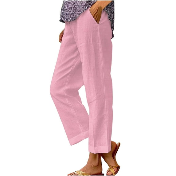 XDIAHBPL Casual Pants For Women Womens Pants Loose Pocket Patchwork Cotton And Linen