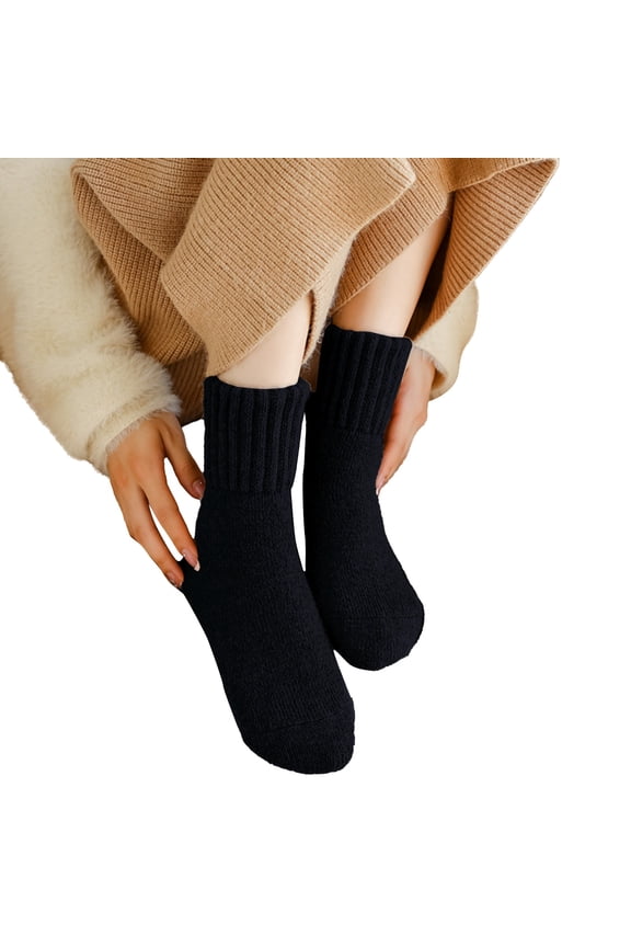 Socks For Women Thick Wool Solid Color Mid Calf Fleece Lined Extra Thick Proof For Outdoor Wear To Keep Warm Black