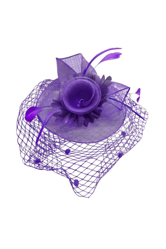 Sun Visors For Women Tea Party Headband Wedding Flower Cocktail Mesh Hair Clip Womens Hats Purple