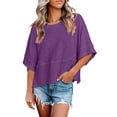 thumbnail image 1 of XDIAHBPL Womens Tops T Shirts For Women Casual Fashion Purple Summer Crewneck Batwing Half Sleeve Tee Loose Basic, 1 of 6