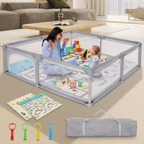 "XDMTWLKJ 47""x47"" Large Baby Playpen with Safety Mat for Kids, Boys, Girls, Toddler, Infant Play Yard Fence"