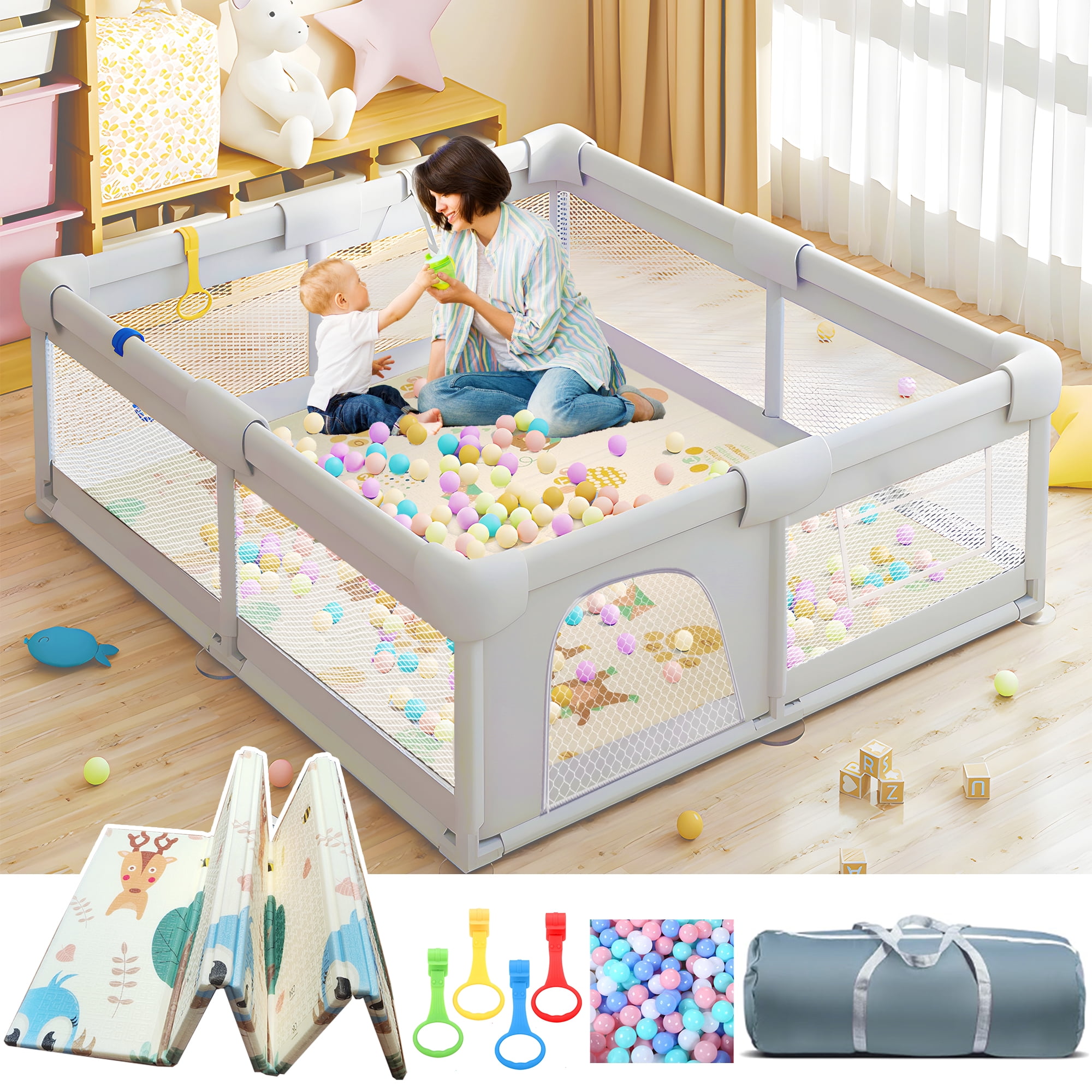 XDMTWLKJ 79"x71" Large Baby Playpen with Mat for Kid Boys Girls Toddler Infant Play Yard Fence