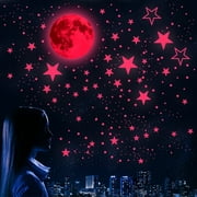 XDMTWLKJ Glow in The Dark Pink Star & Moon Wall Decals – Removable Stickers for Nursery Room (1049 Pack)