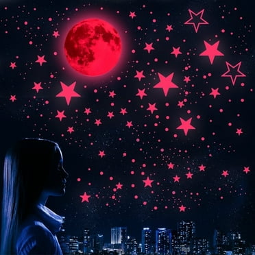 XDMTWLKJ Glow in The Dark Pink Star & Moon Wall Decals – Removable Stickers for Nursery Room (1049 Pack)