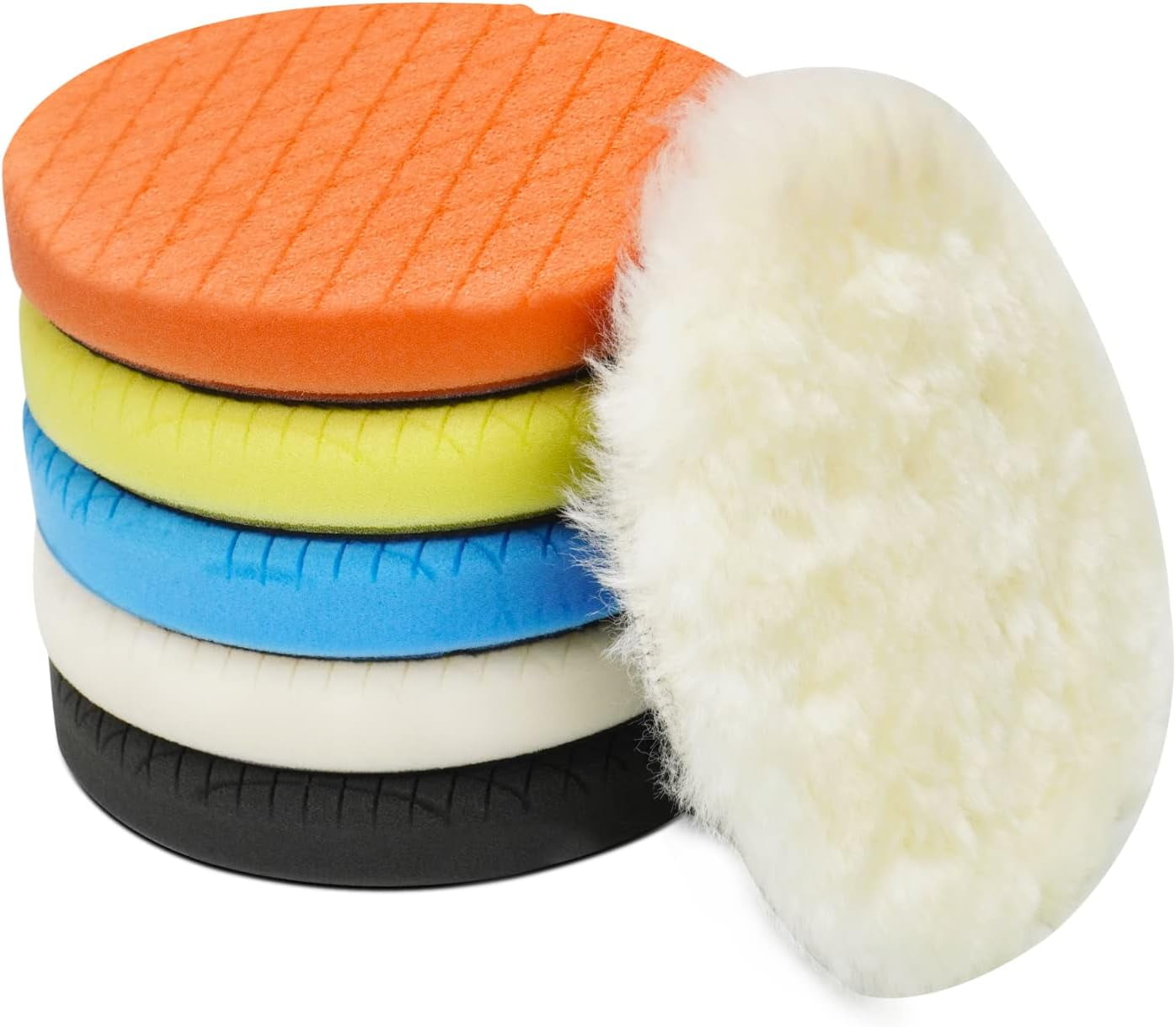 XDOVET 6" Buffing Polishing Pads, 6Pcs 6.5inch 165mm Face for 6 Inch Backing Plate Compound Buffing Sponge and Woolen Pads Cutting Polishing Pad Kit for Car Buffer Polisher, Polishing and Waxing
