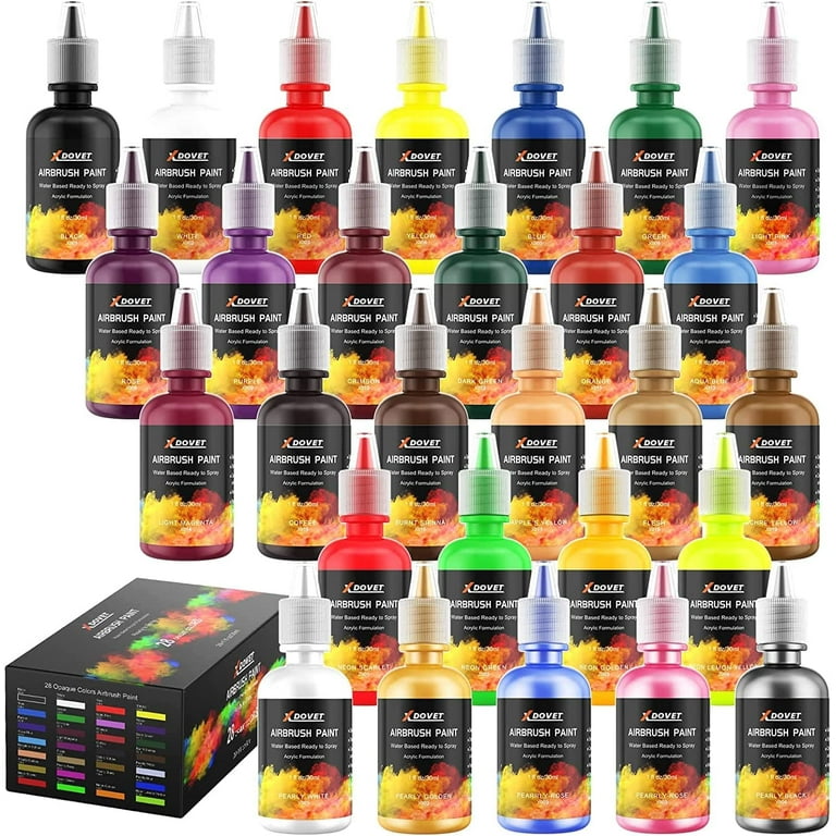 XDOVET Airbrush Paint, 28 Colors Airbrush Paint Set (30 ml/1 oz), Ready to  Spray, Opaque & Neon Colors, Water-Based, Premium Acrylic Airbrush Paint