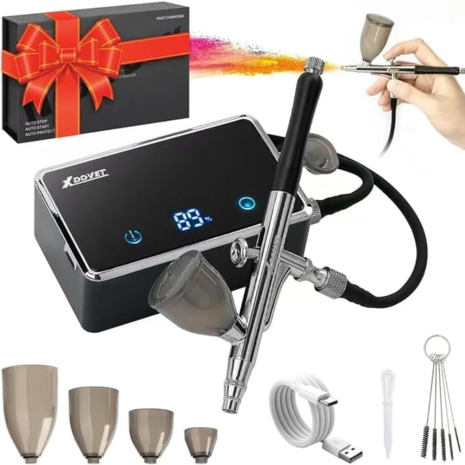 XDOVET Upgraded 32PSI Airbrush Kit, Rechargeable Multi-Function Dual ...