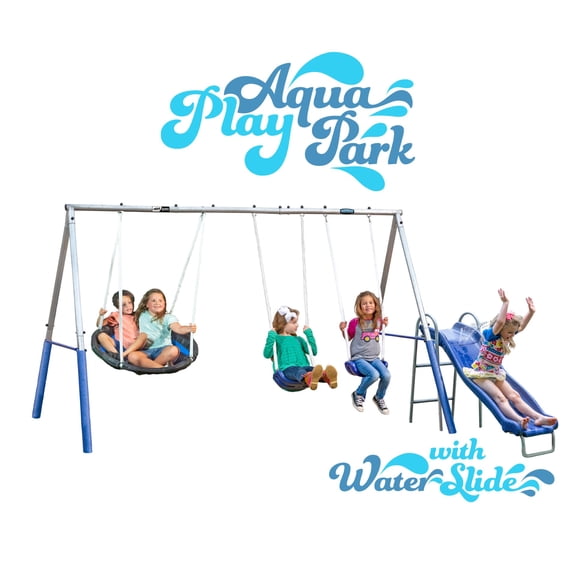Open Box XDP Aqua Play Outdoor Park w/Super Disc Swing & Water Wave Slide