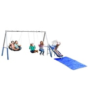 XDP Recreation Aqua Play Park Swing Set and Water Slide with Tarp, 2 Swings, and a Disc Swing