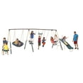 thumbnail image 1 of XDP Recreation Deerfield Metal Swing Set with Super Disc Swing, 6-ft Slide, Fun Glider & See-Saw, 1 of 7