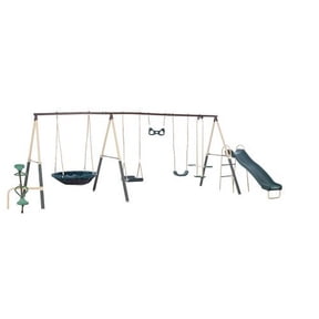 XDP Recreation Deerfield Metal Swing Set with Super Disc Swing, 6-ft Slide, Fun Glider & See-Saw