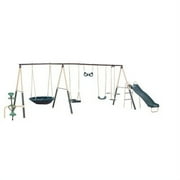 XDP Recreation Deerfield Metal Swing Set with Super Disc Swing, 6-ft Slide, Fun Glider & See-Saw