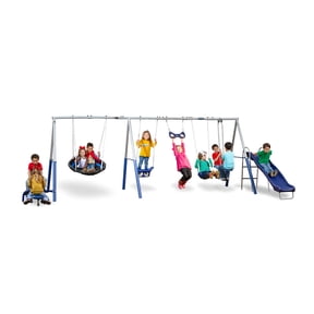 Open Box XDP Recreation Fun All Mighty Metal A-Frame Kids Swing Set, Silver/Blue