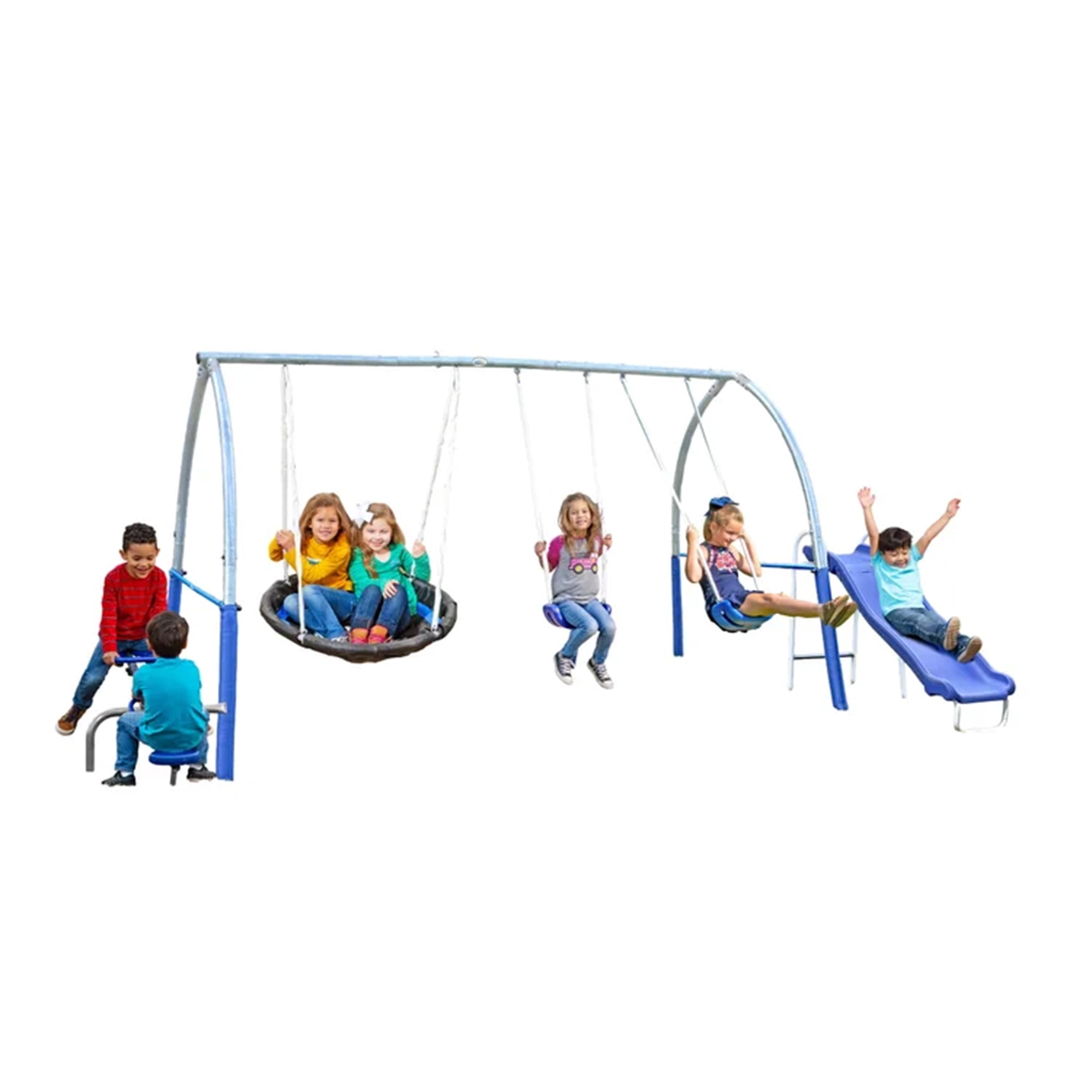 XDP Recreation Gateway Safe-Arch Backyard Metal Swing Set, Steel, Silver and Blue