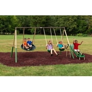 XDP Recreation Super Disc™ Steel Swing Set with Disc Swing, Swing Seats, Wave Slide